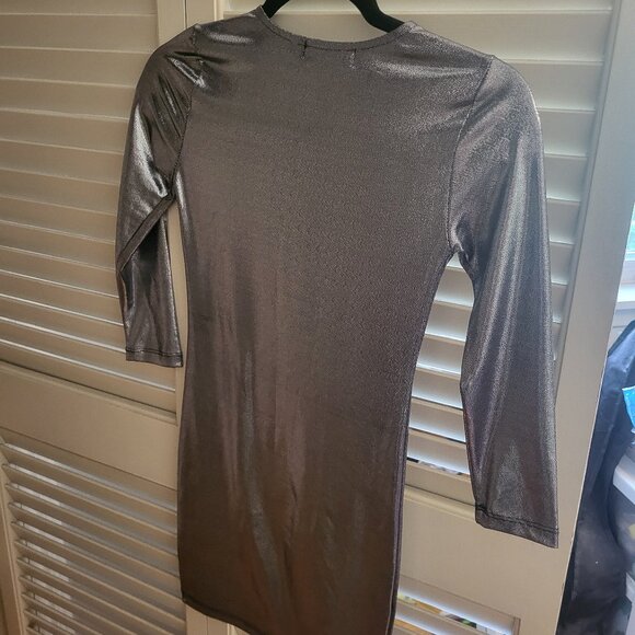 Urban Planet Long Sleeve Metallic Silver Mini Dress XS - Picture 4 of 5